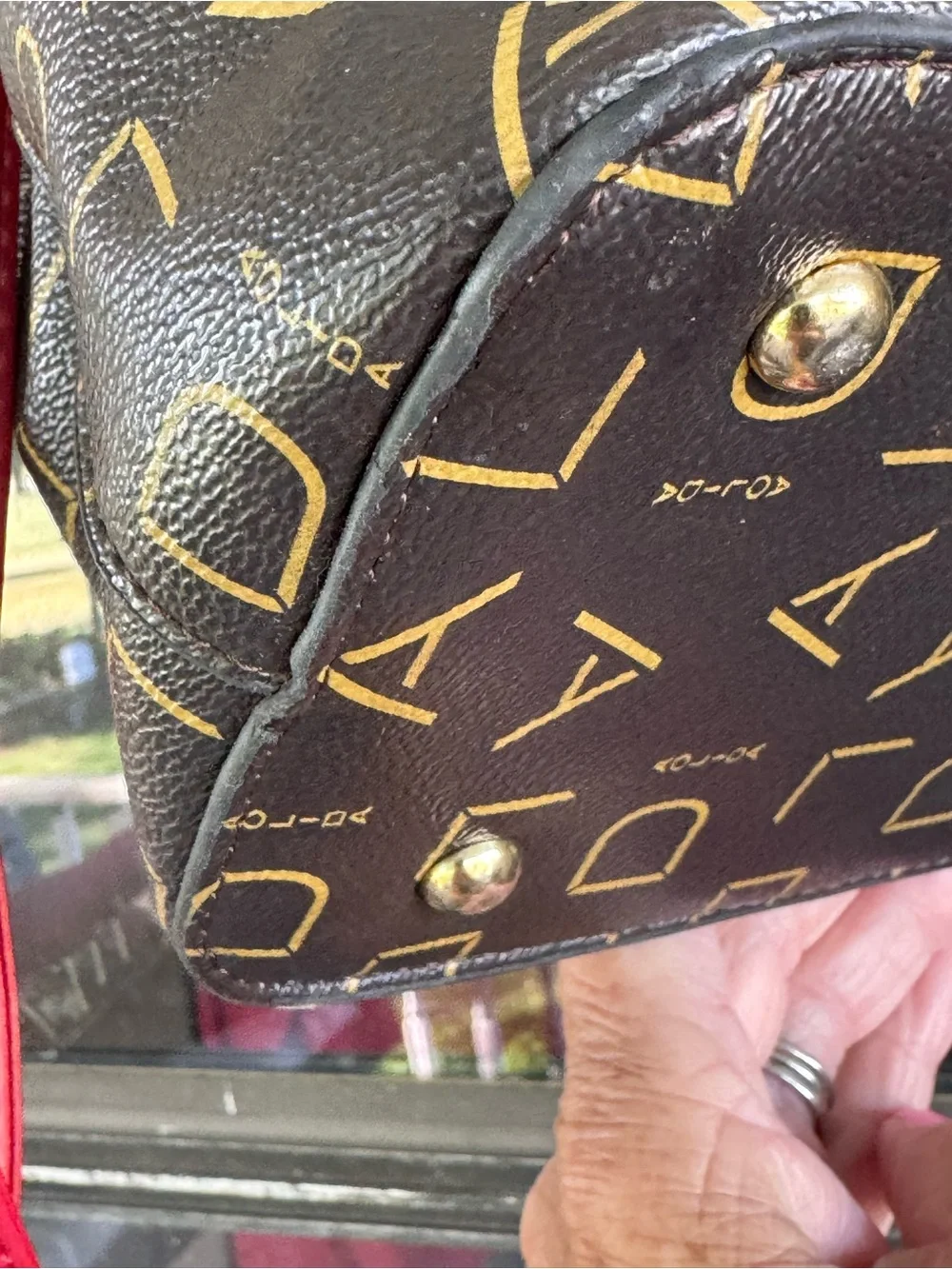 Aldo Brown Logo Satchel with Red Trim - Picture 6 of 7